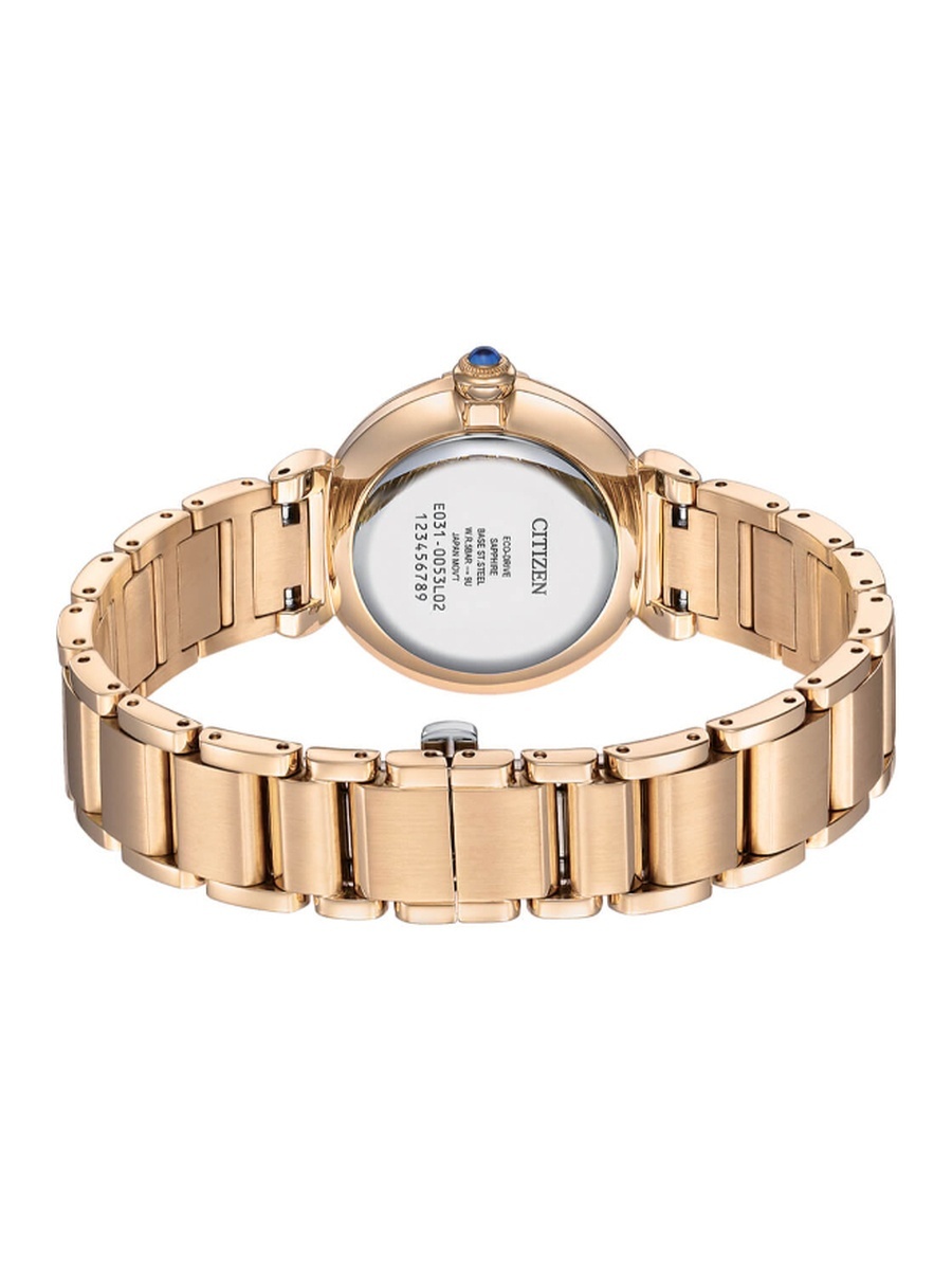 L MAY BELLS Women Eco-Drive Light Powered Movement Watch, Analog Display and Stainless Steel Strap - EM1073-85Y, Rose Gold