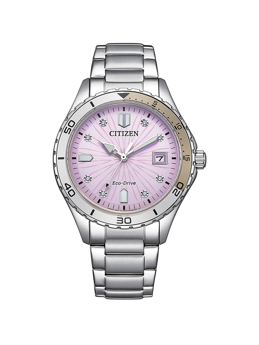 Women Eco-Drive Light Powered Movement Analog Display Watch with Stainless Steel Strap - FE6170-88X, Silver