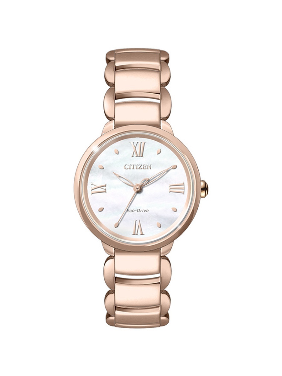 L Women Eco-Drive Light Powered Movement Watch, Analog Display and Stainless Steel Strap - EM0928-84D, Gold