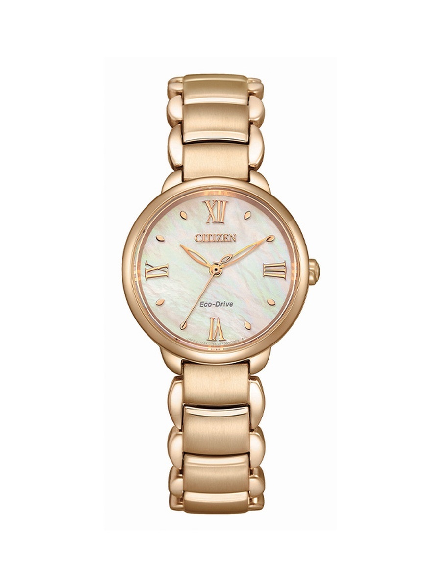 L Women Eco-Drive Light Powered Movement Watch, Analog Display and Stainless Steel Strap - EM0929-81Y, Rose Gold