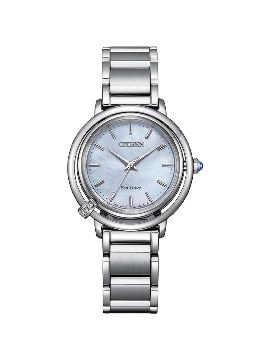 L Women Eco-Drive Light Powered Movement Watch, Analog Display and Stainless Steel Strap - EM1090-60D, Silver