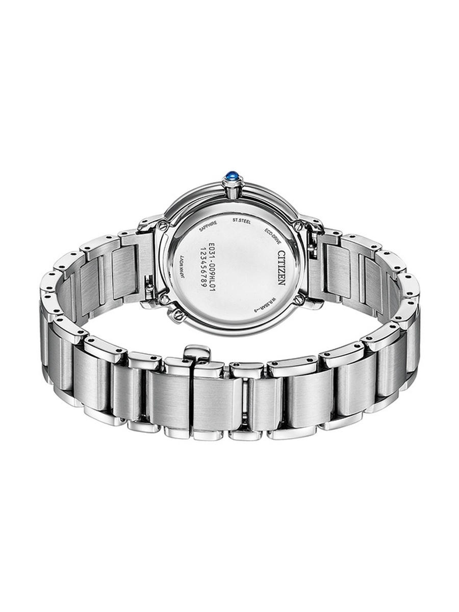 L Women Eco-Drive Light Powered Movement Watch, Analog Display and Stainless Steel Strap - EM1090-60D, Silver