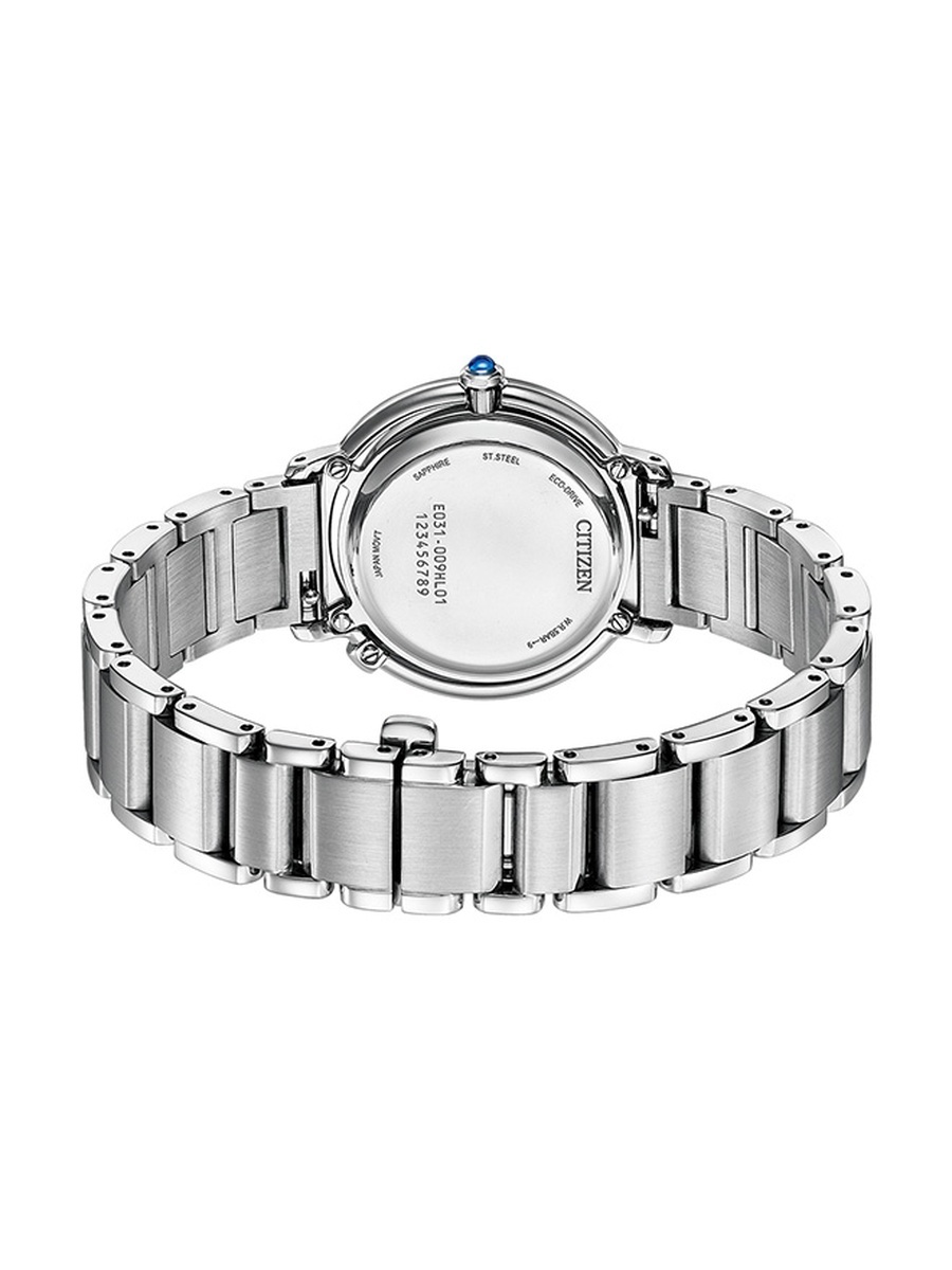L Women Eco-Drive Light Powered Movement Watch, Analog Display and Stainless Steel Strap - EM1090-78X, Silver