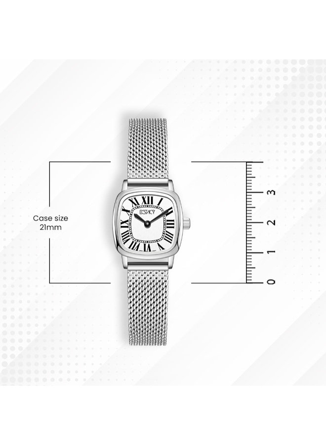 Women VJ20 Movement Watch, Analog Display and Stainless Steel Strap - E25502-SMSW, Silver