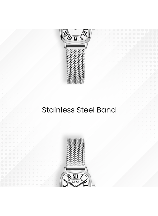 Women VJ20 Movement Watch, Analog Display and Stainless Steel Strap - E25502-SMSW, Silver