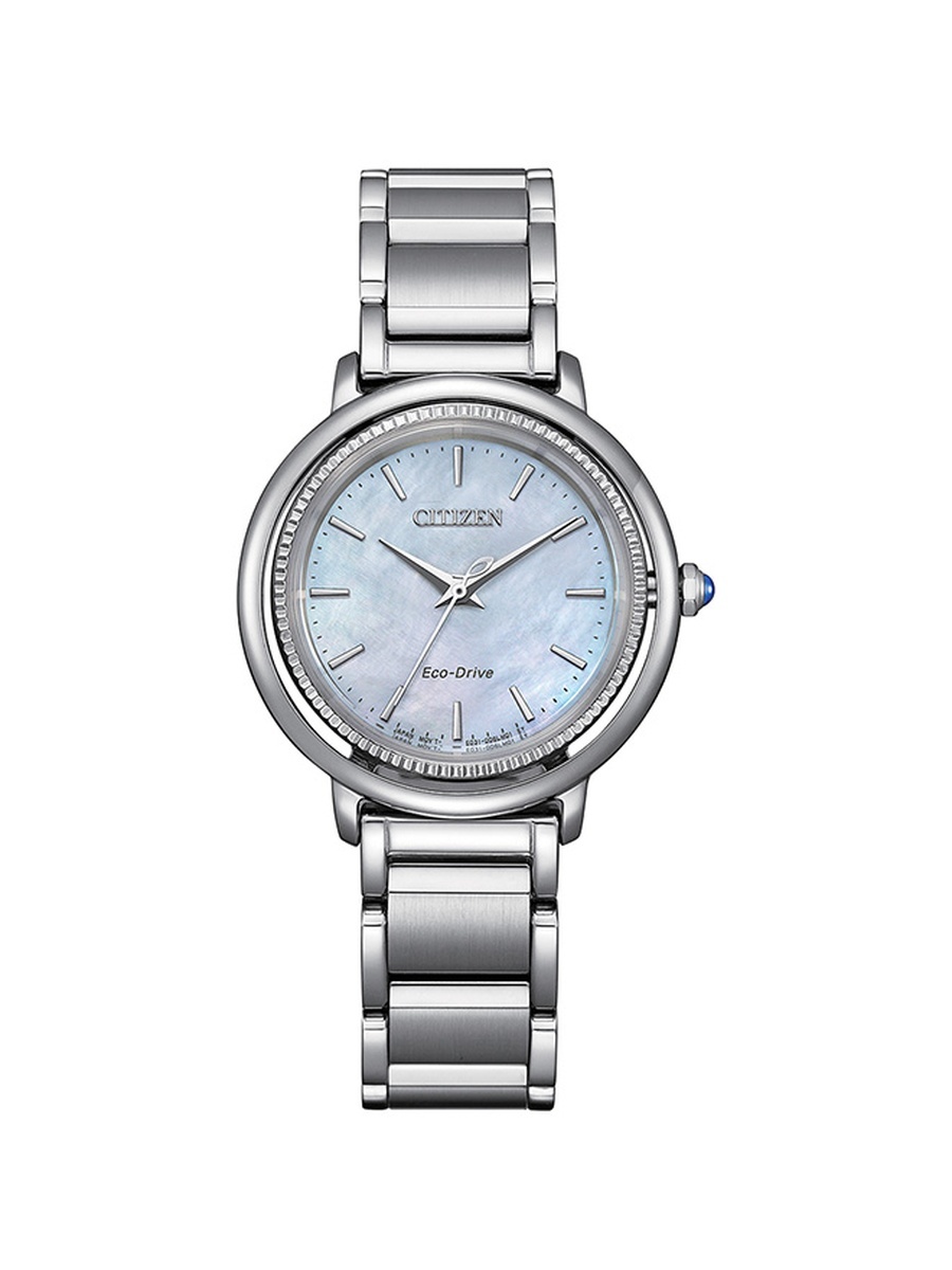 L Women Eco-Drive Light Powered Movement Watch, Analog Display and Stainless Steel Strap - EM1100-84D, Silver