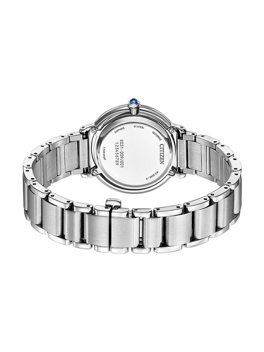 L Women Eco-Drive Light Powered Movement Watch, Analog Display and Stainless Steel Strap - EM1100-84D, Silver