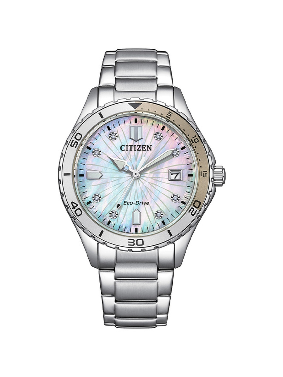 Women Eco-Drive Light Powered Movement Watch, Analog Display and Stainless Steel Strap - FE6170-88D, Silver
