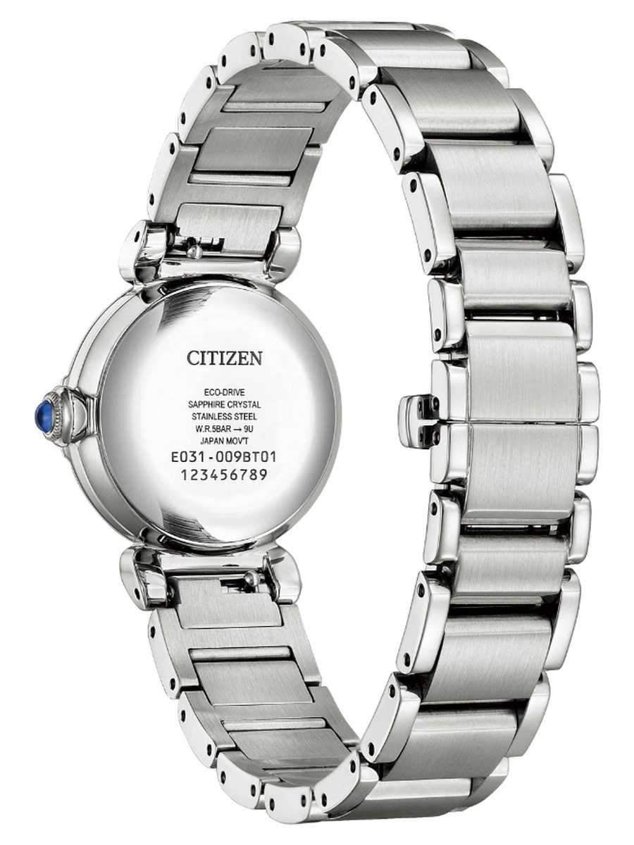 L May Bells Mini Women Eco-Drive Light Powered Movement Analog Display Watch with Stainless Steel Strap - EM1130-83D, Silver