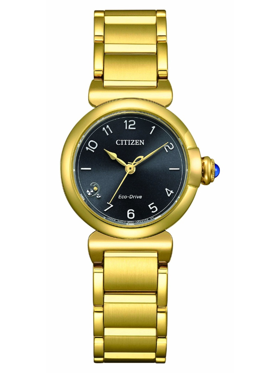 L Standard Women Eco-Drive Light Powered Movement Analog Display Watch with Gold Plating Stainless Steel Strap - EM1132-88H, Gold