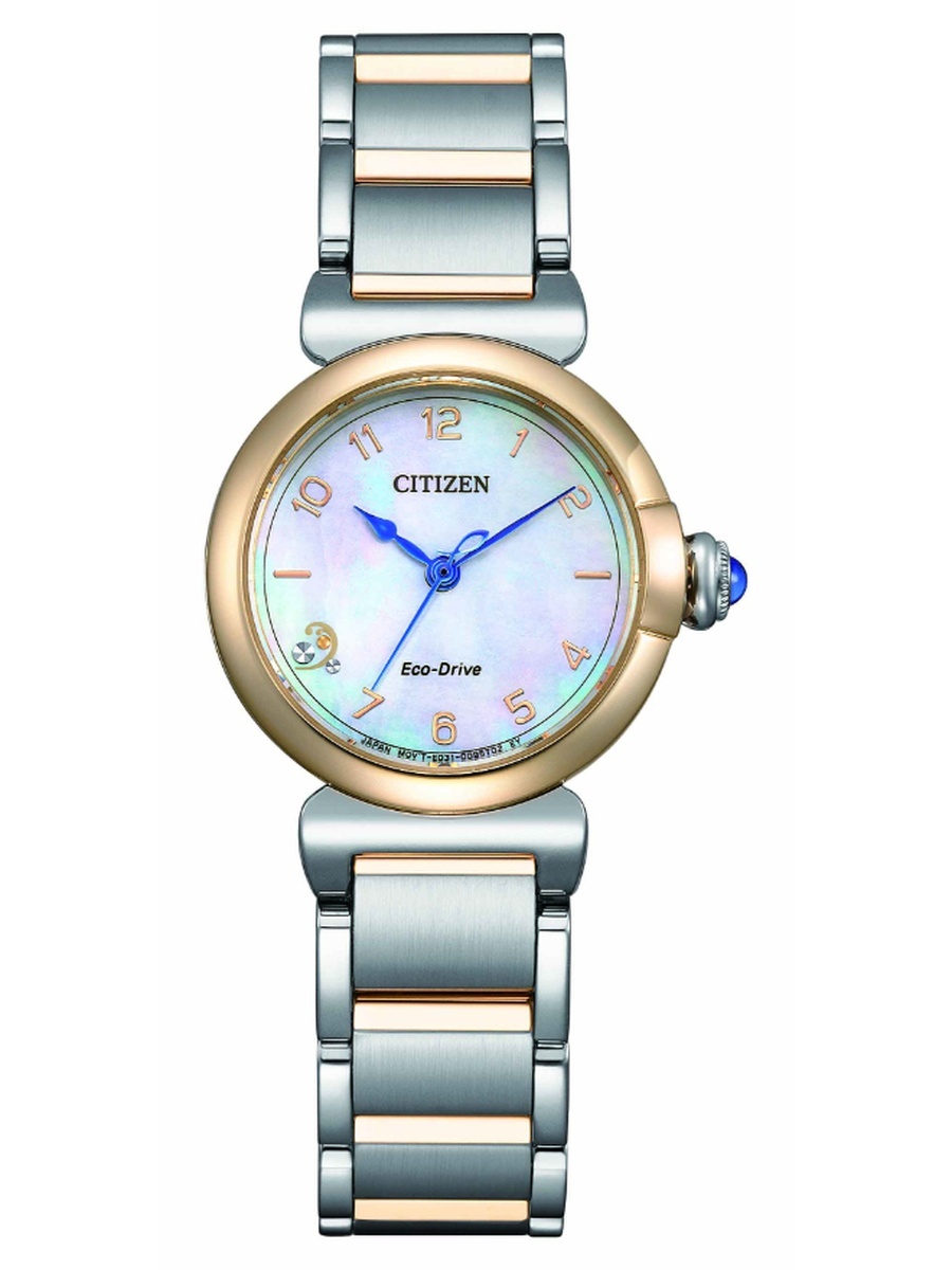Women Eco-Drive Light Powered Movement Analog Display Watch with Two-Tone Stainless Steel Strap - EM1136-87D