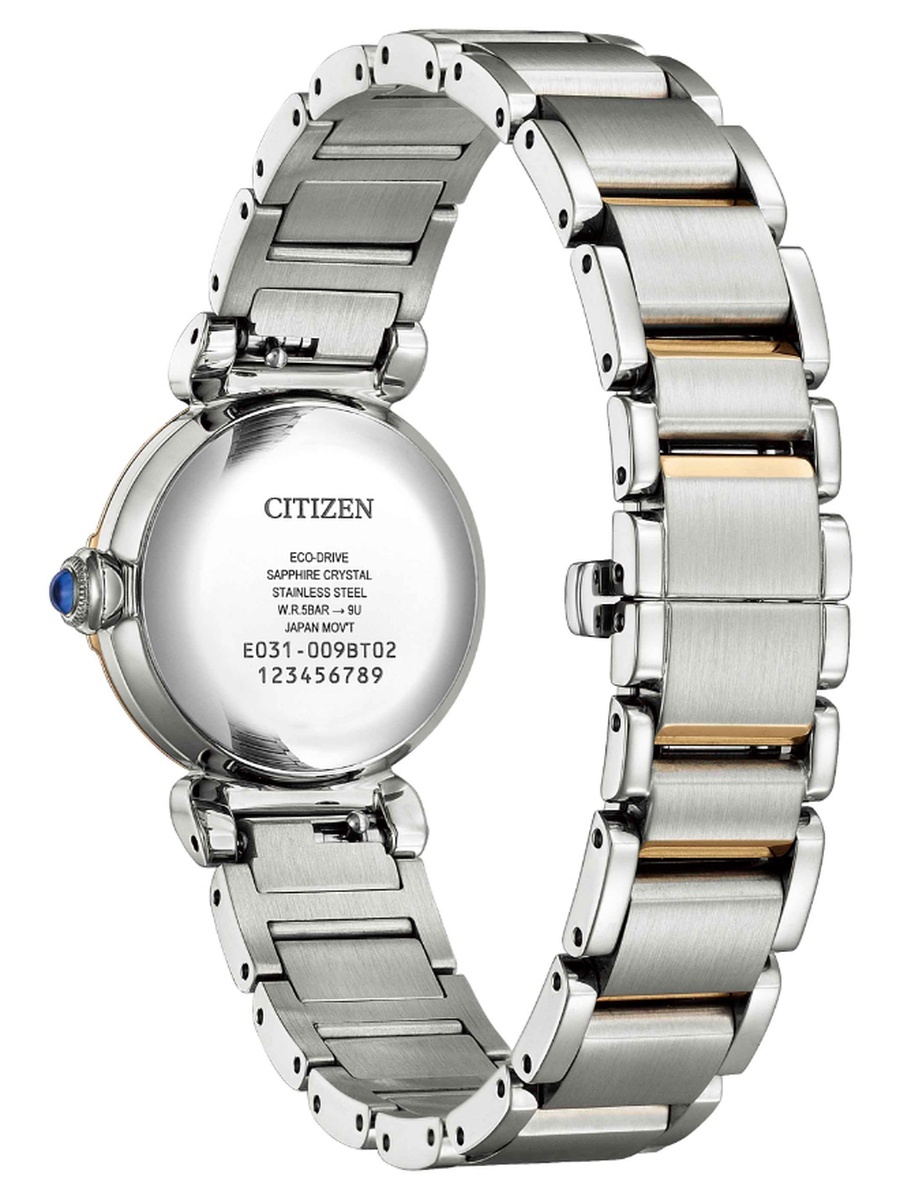 Women Eco-Drive Light Powered Movement Analog Display Watch with Two-Tone Stainless Steel Strap - EM1136-87D