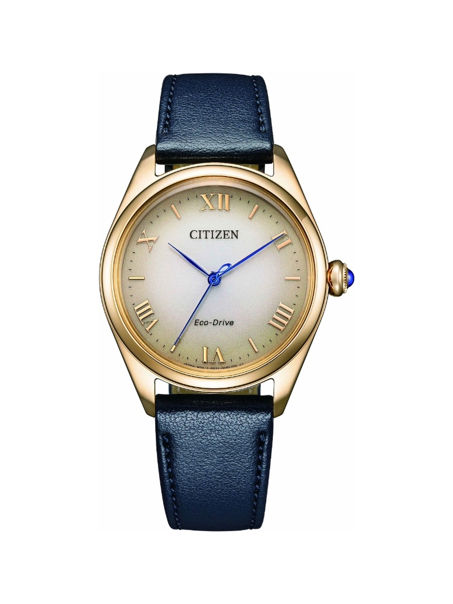 Women Eco-Drive Light Powered Movement Analog Watch with Calf Leather Strap - EM1143-14Z, Blue