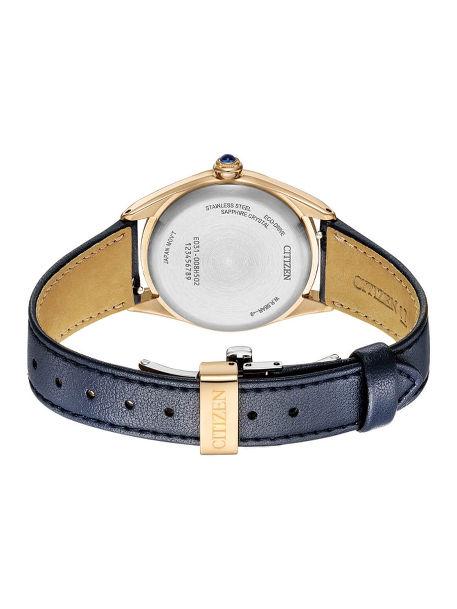 Women Eco-Drive Light Powered Movement Analog Watch with Calf Leather Strap - EM1143-14Z, Blue