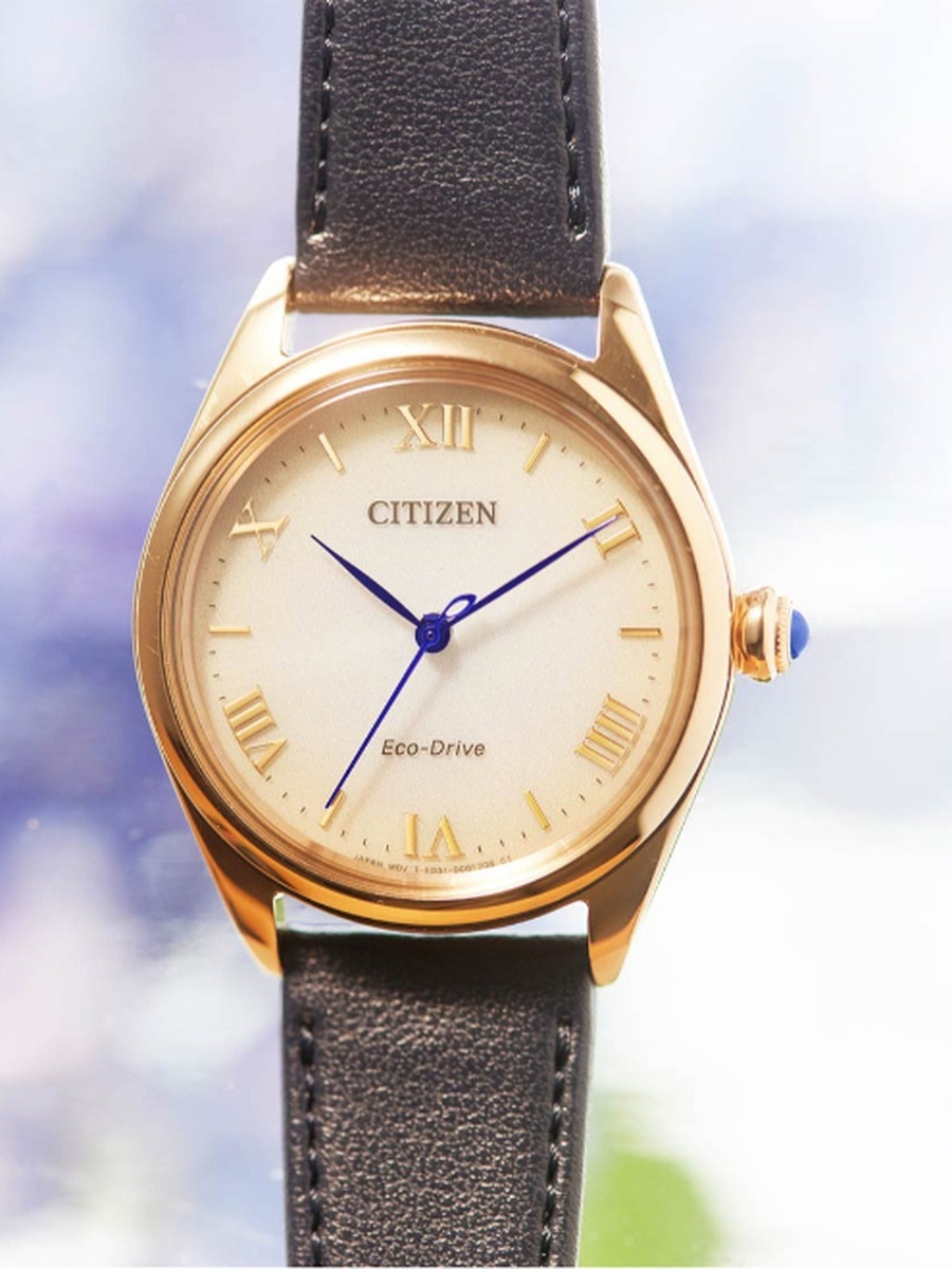 Women Eco-Drive Light Powered Movement Analog Watch with Calf Leather Strap - EM1143-14Z, Blue