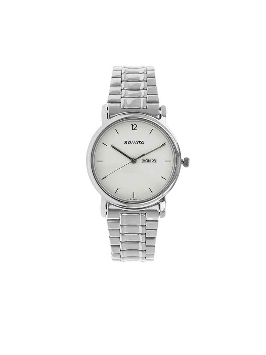 Sonata Men Analog Display Quartz Movement Watch with Stainless Steel Strap - 1013SM06, Silver