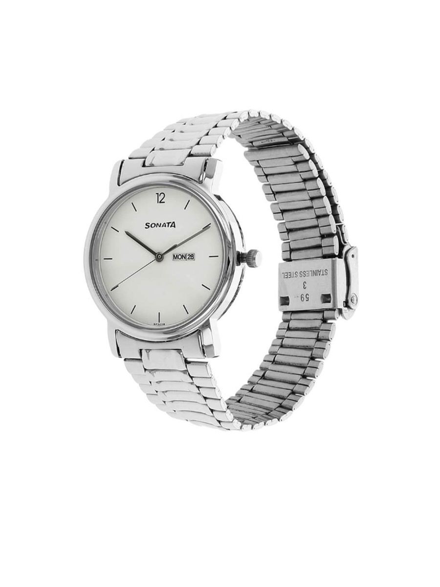 Sonata Men Analog Display Quartz Movement Watch with Stainless Steel Strap - 1013SM06, Silver