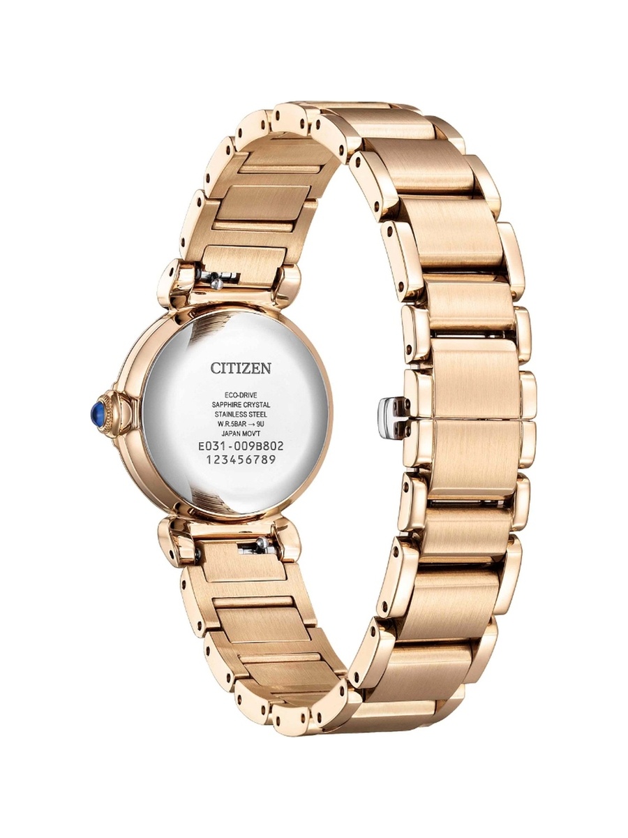 May Bells Mini Women Eco-Drive Light Powered Movement Watch with Analog Display and Rose Gold Plating Strap - EM1123-89D