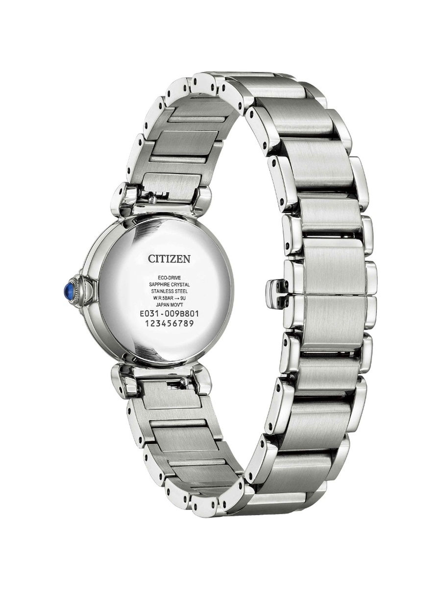 L May Bells Mini Women Eco-Drive Light Powered Movement Analog Display Watch with Stainless Steel Strap - EM1120-87L, Silver