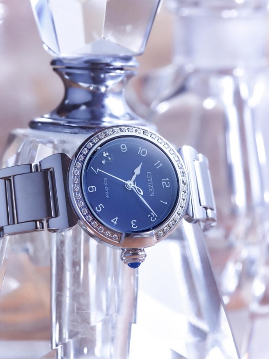 L May Bells Mini Women Eco-Drive Light Powered Movement Analog Display Watch with Stainless Steel Strap - EM1120-87L, Silver