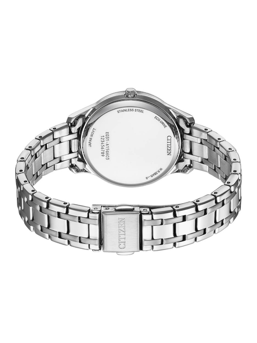 Women Eco-Drive Light Powered Movement Watch with Analog Display and Stainless Steel Strap Strap - EM0411-71X, Silver