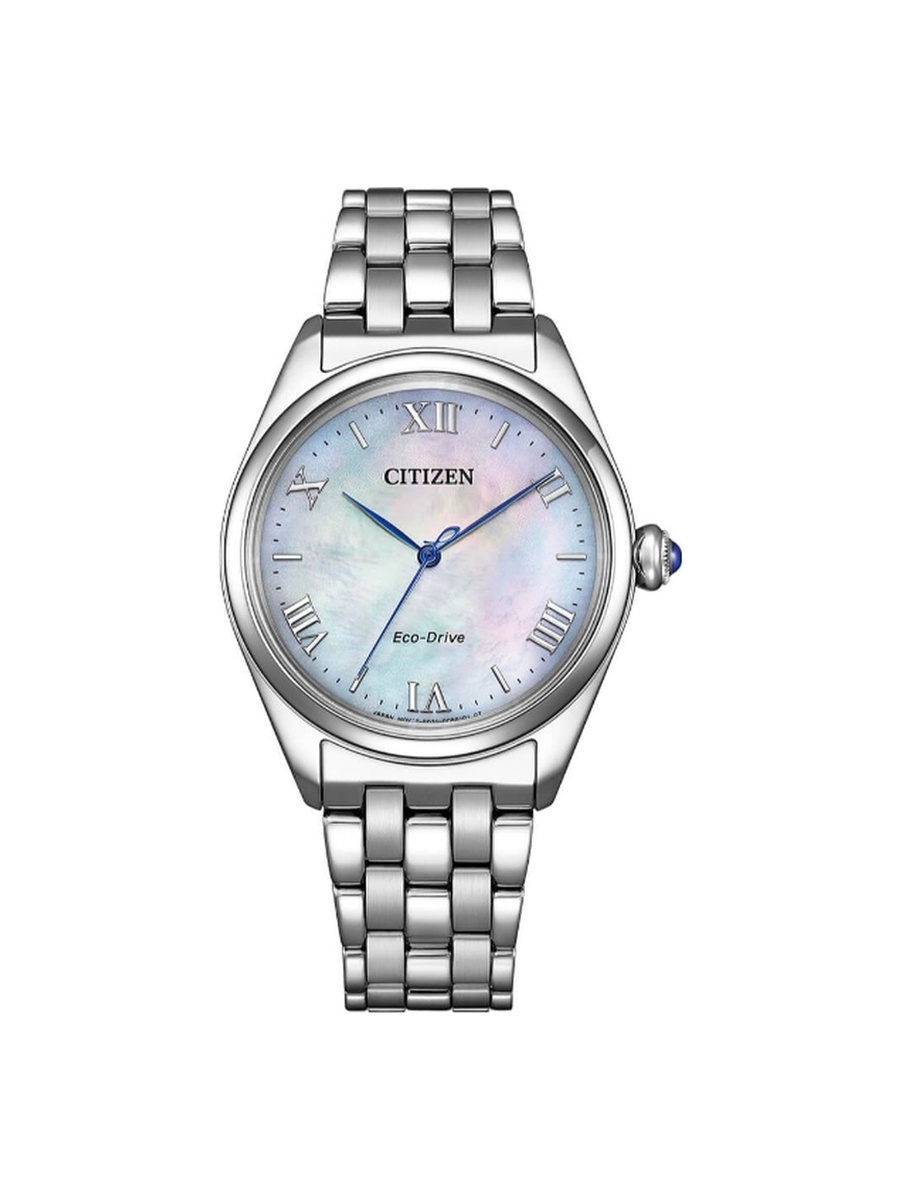 Women Eco-Drive Light Powered Movement Watch, Analog Display and Stainless Steel Strap - EM1140-80D, Silver