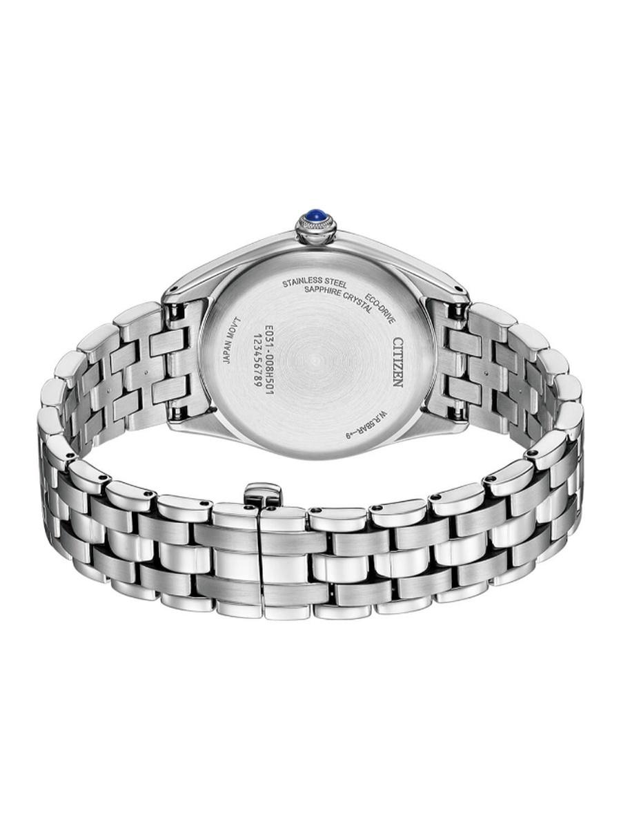 Women Eco-Drive Light Powered Movement Watch, Analog Display and Stainless Steel Strap - EM1140-80D, Silver