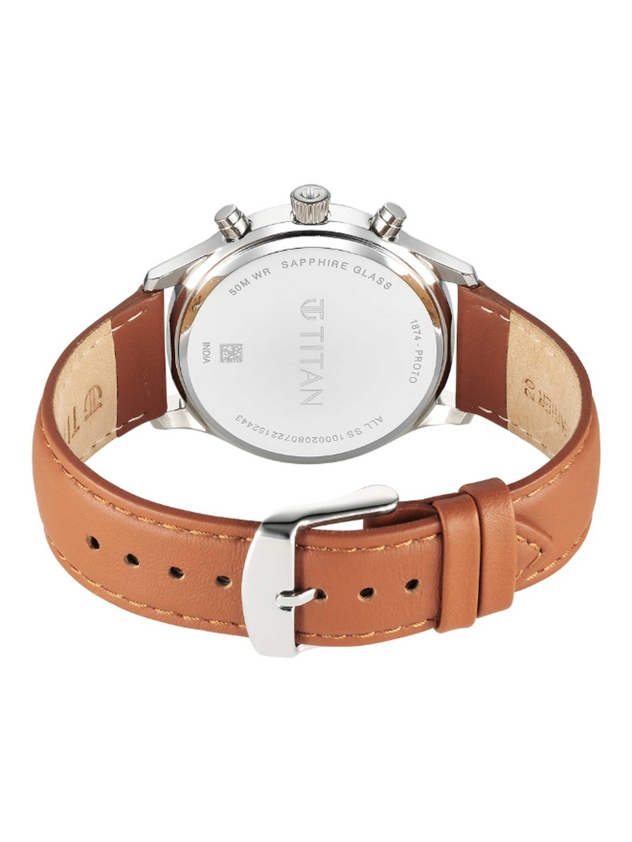 Men Quartz Movement Watch with Multi Function Display and Leather Strap - 1874SL05, Tan