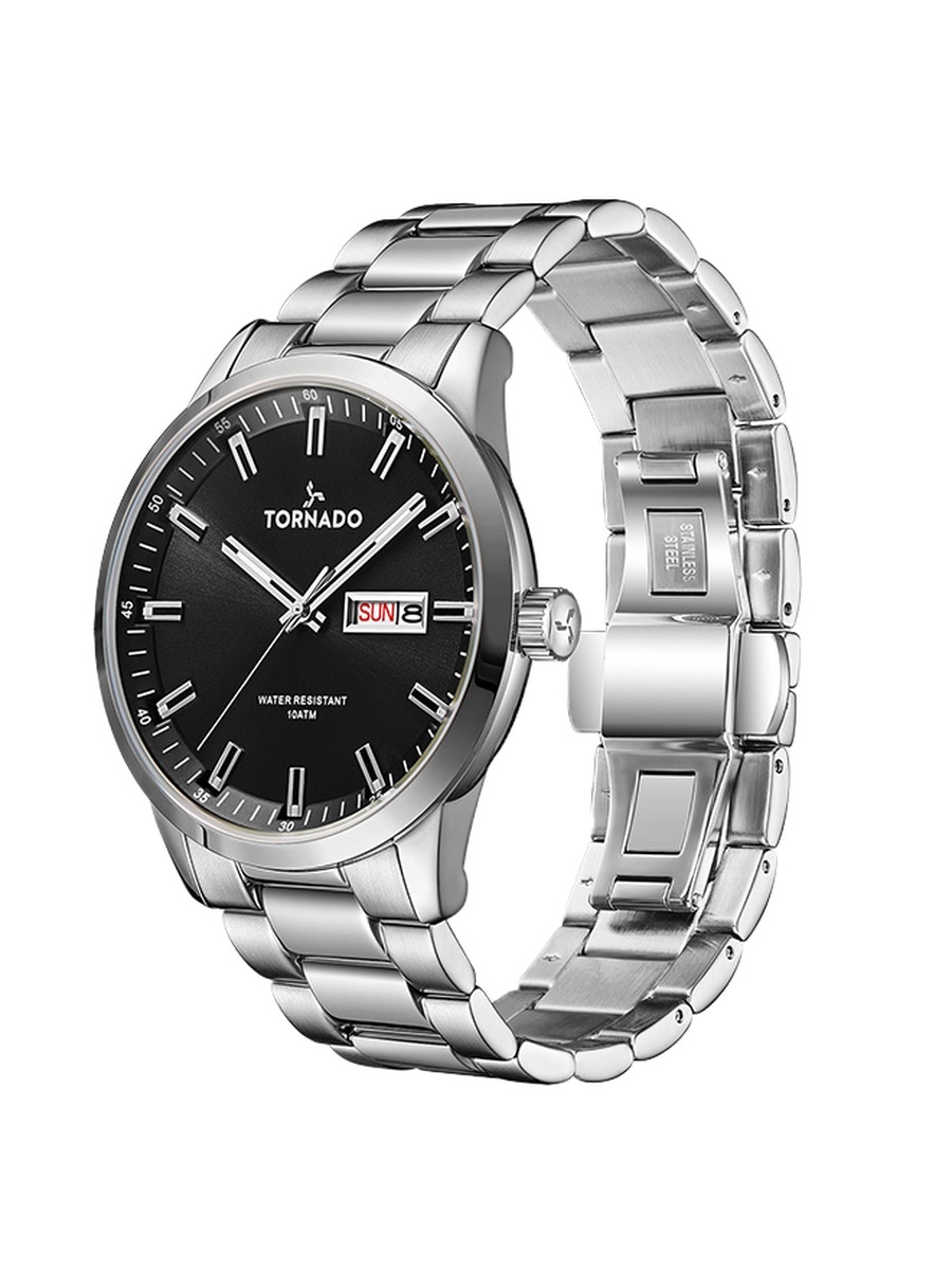 Men Miyota 2305 Movement Watch with Analog Display and Solid Stainless Steel Brushed Strap - T23001-SBSB, Silver