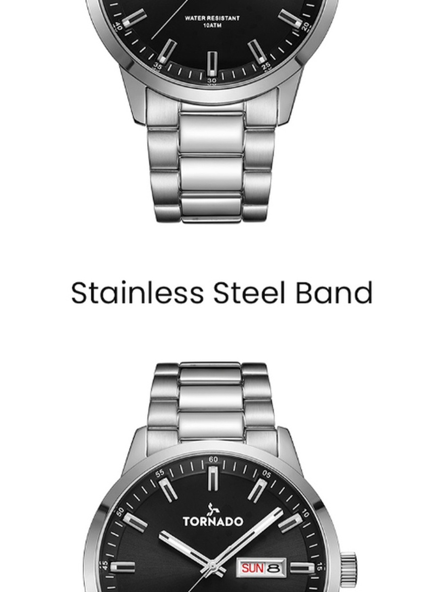 Men Miyota 2305 Movement Watch with Analog Display and Solid Stainless Steel Brushed Strap - T23001-SBSB, Silver