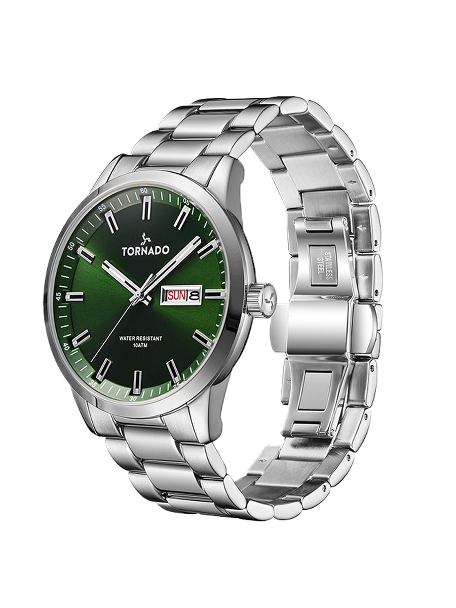 Men Miyota 2305 Movement Watch with Analog Display and Solid Stainless Steel Brushed Strap - T23001-SBSG, Silver