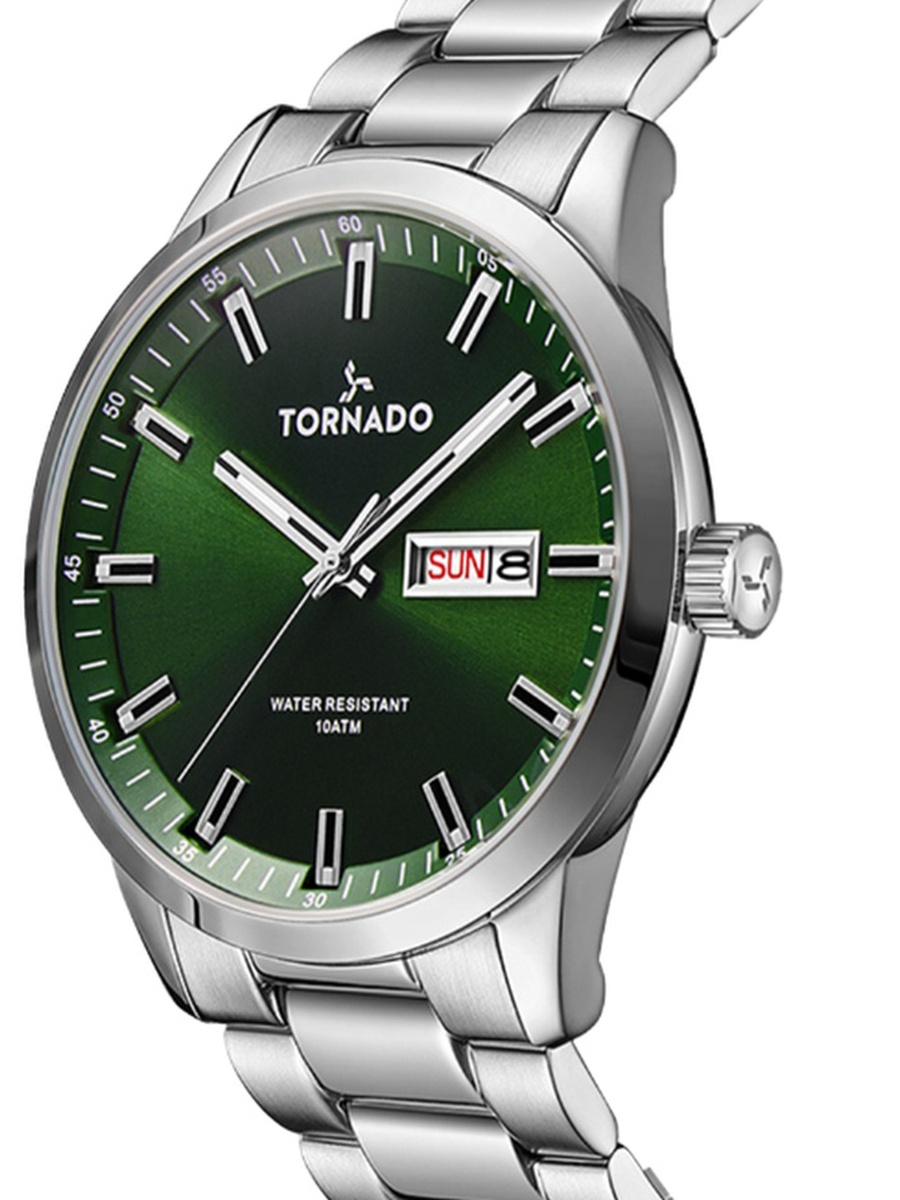 Men Miyota 2305 Movement Watch with Analog Display and Solid Stainless Steel Brushed Strap - T23001-SBSG, Silver