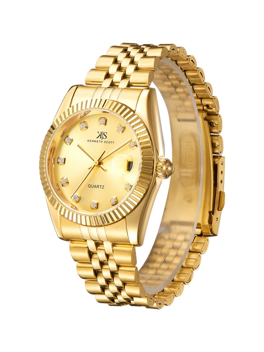Men Quartz Movement Watch with Analog Display and Stainless Steel Strap - K22036-GBGC, Gold