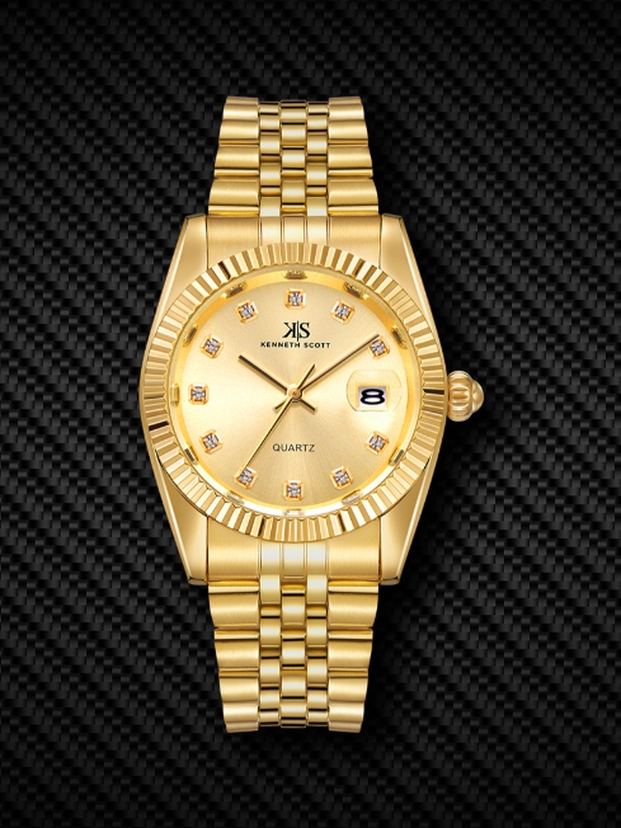 Men Quartz Movement Watch with Analog Display and Stainless Steel Strap - K22036-GBGC, Gold