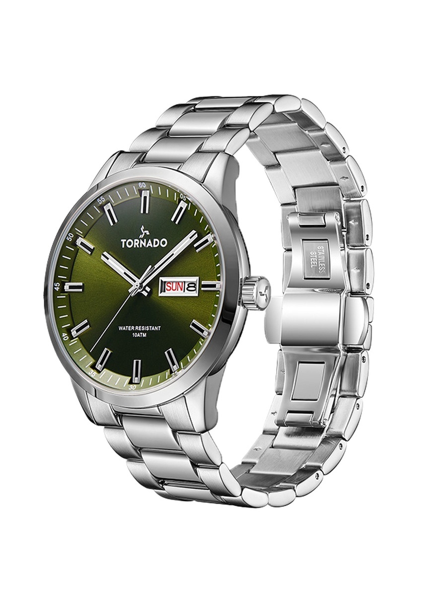 Men Miyota 2305 Movement Watch with Analog Display and Solid Stainless Steel Brushed Strap - T23001-SBSH, Silver