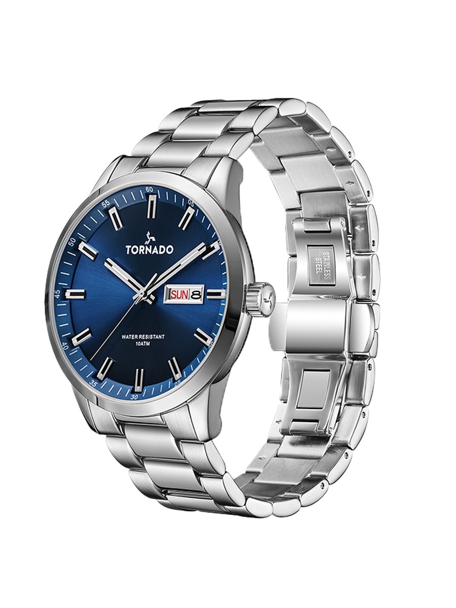 Men Miyota 2305 Movement Watch with Analog Display and Solid Stainless Steel Brushed Strap - T23001-SBSN, Silver