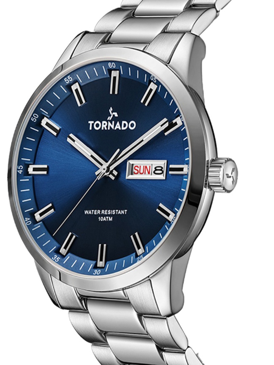 Men Miyota 2305 Movement Watch with Analog Display and Solid Stainless Steel Brushed Strap - T23001-SBSN, Silver