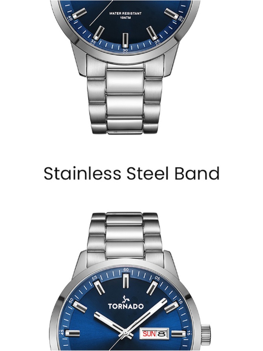 Men Miyota 2305 Movement Watch with Analog Display and Solid Stainless Steel Brushed Strap - T23001-SBSN, Silver