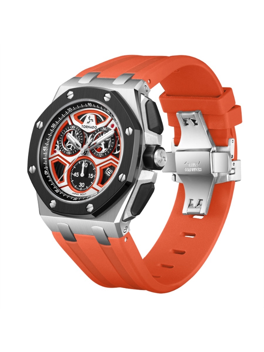LUMINA CHRONOSPHERE Men Miyota JS05 Movement Watch with Chronograph Display and High Quality Flexible Silicone Strap - T25103-SSRRB, Red