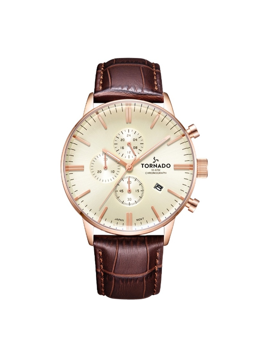 CELESTIA ELITE Men Miyota JS15 Movement Watch with Chronograph Display and Genuine Leather Strap - T6102-RLDI, Brown