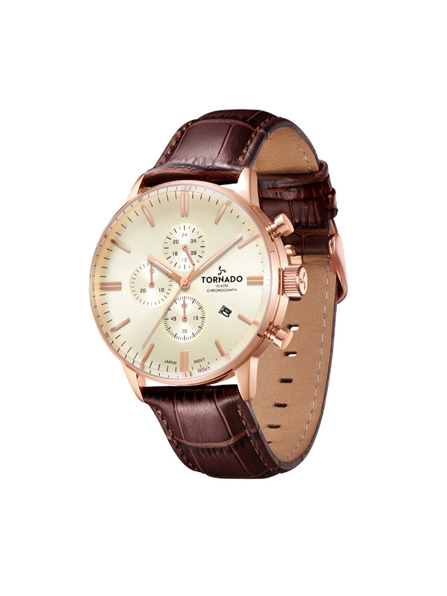 CELESTIA ELITE Men Miyota JS15 Movement Watch with Chronograph Display and Genuine Leather Strap - T6102-RLDI, Brown