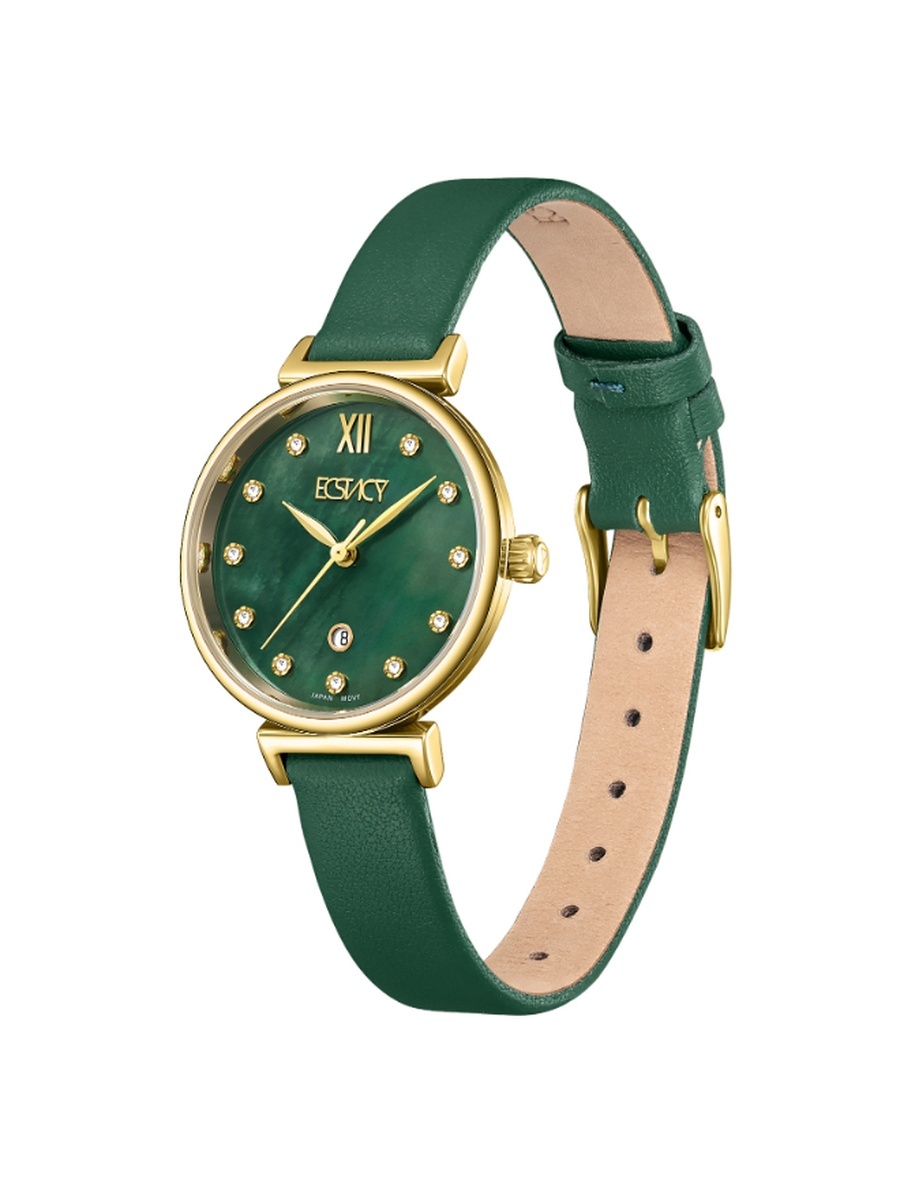 Women GL12 Analog Display Movement Watch with Genuine Leather Strap - E25507-GLGMG