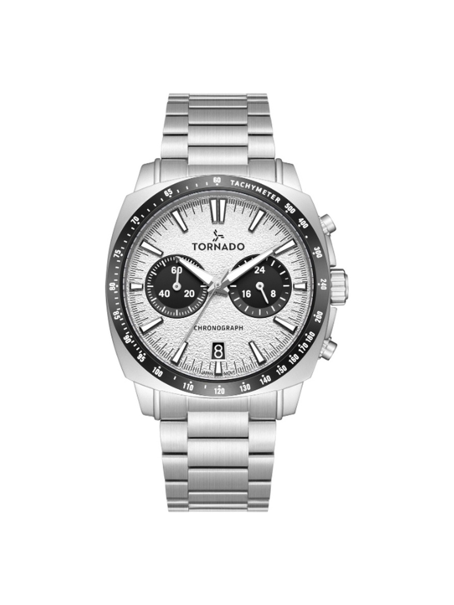 Gift Set - Men Seiko VK64 Movement Watch with Chronograph Display and Stainless Steel Brushed Links Strap - T25104S-SBSW-B, Silver