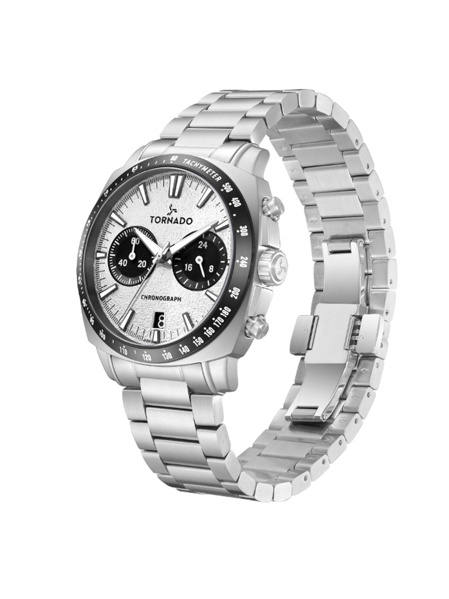 Gift Set - Men Seiko VK64 Movement Watch with Chronograph Display and Stainless Steel Brushed Links Strap - T25104S-SBSW-B, Silver
