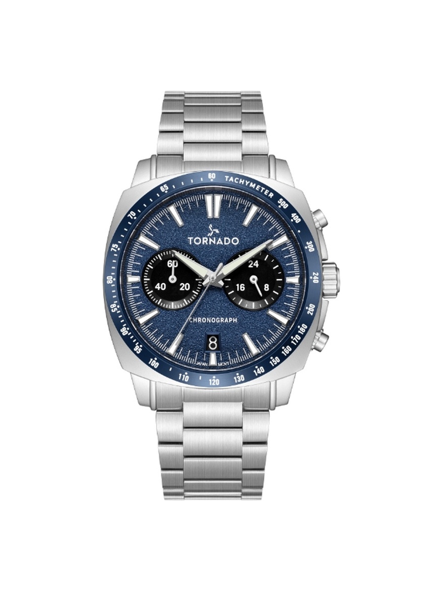Gift Set - Men Seiko VK64 Movement Watch with Chronograph Display and Stainless Steel Brushed Links Strap - T25104S-SBSN-N, Silver