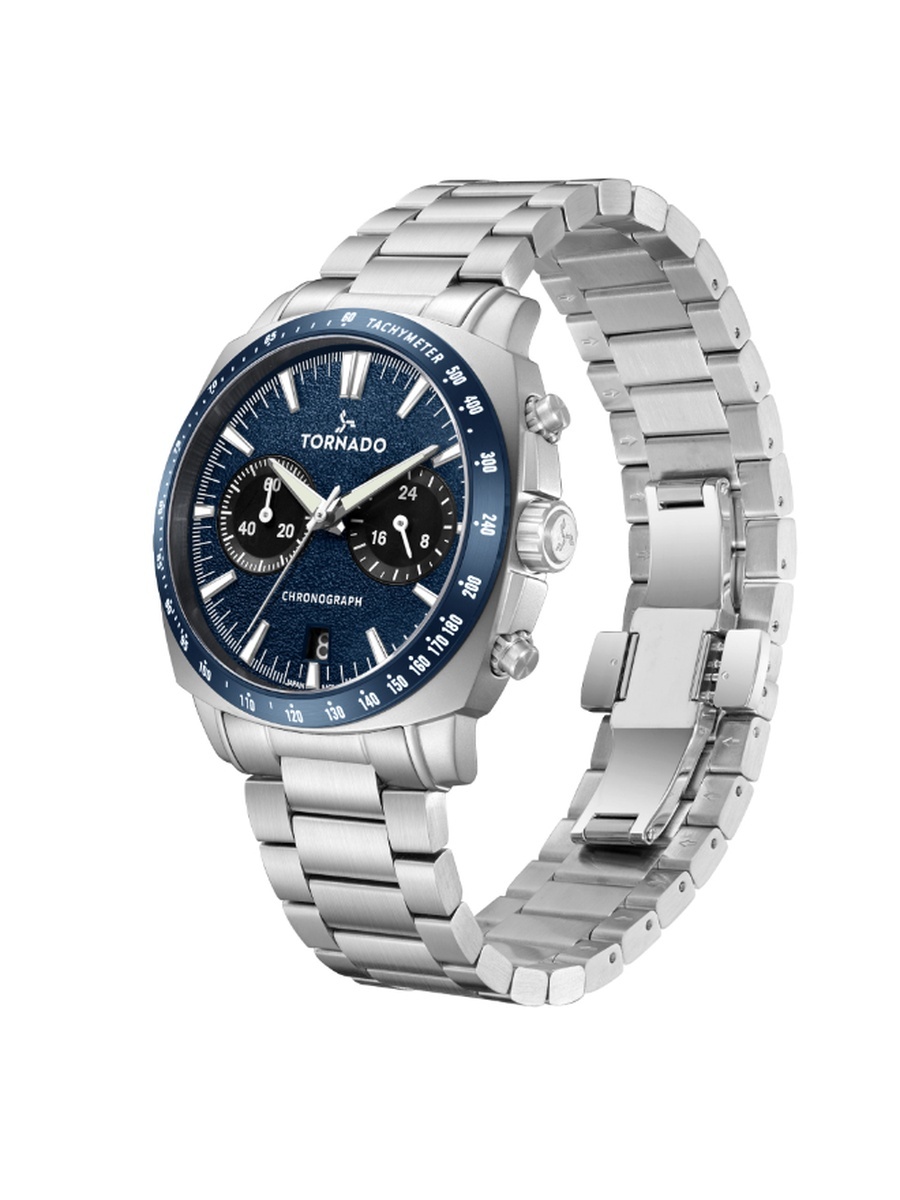 Gift Set - Men Seiko VK64 Movement Watch with Chronograph Display and Stainless Steel Brushed Links Strap - T25104S-SBSN-N, Silver