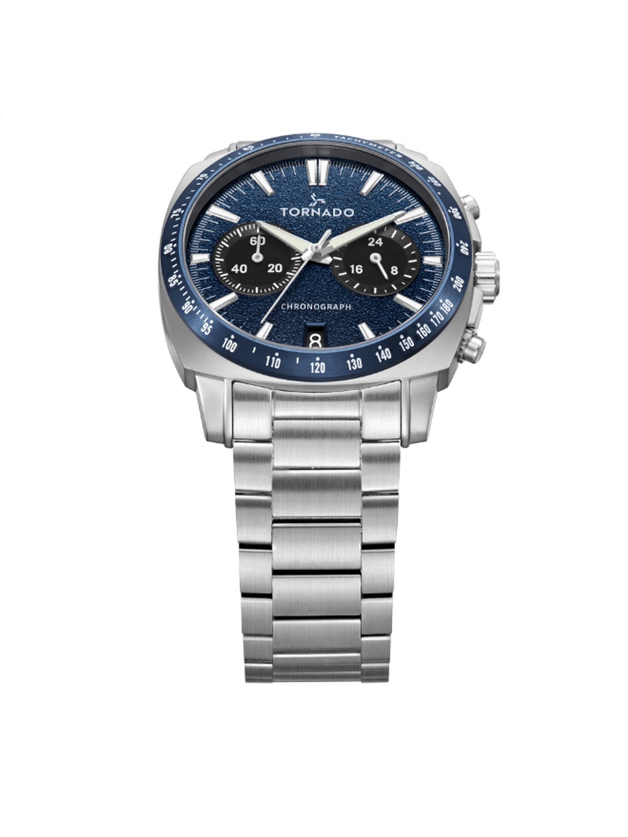Gift Set - Men Seiko VK64 Movement Watch with Chronograph Display and Stainless Steel Brushed Links Strap - T25104S-SBSN-N, Silver