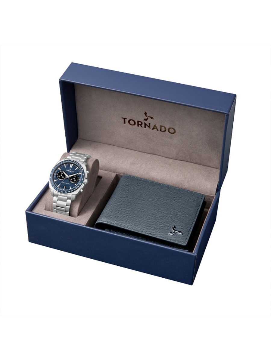 Gift Set - Men Seiko VK64 Movement Watch with Chronograph Display and Stainless Steel Brushed Links Strap - T25104S-SBSN-N, Silver