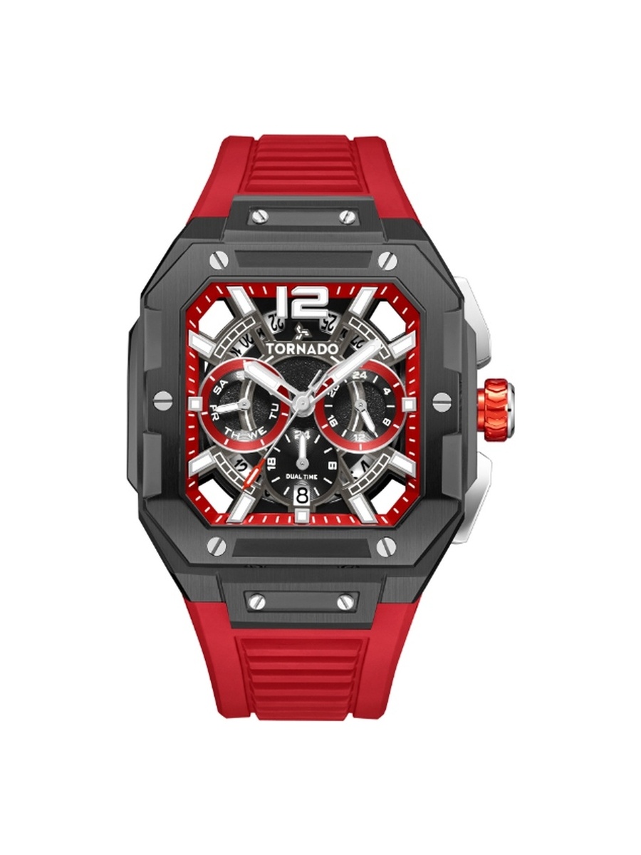 XENITH CURVE Men Miyota JP25 Movement Watch with Multi Function Display and FKM Strap - T26101-XFRR, Red
