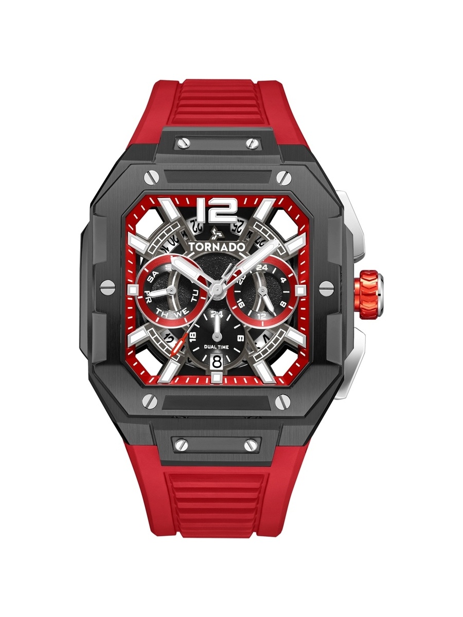 XENITH CURVE Men Miyota JP25 Movement Watch with Multi Function Display and FKM Strap - T26101-XFRR, Red